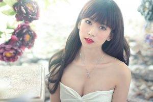 asian model women white dress long hair