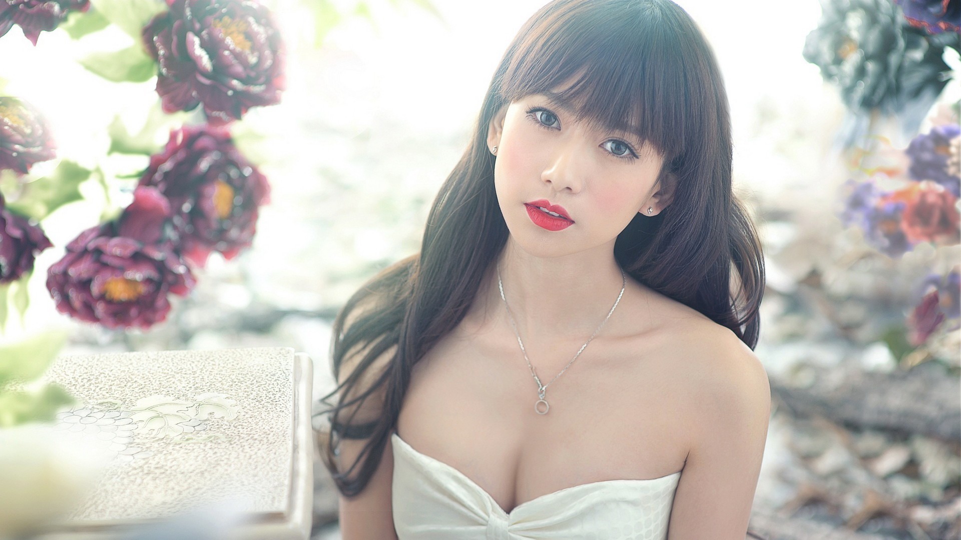 asian model women white dress long hair Wallpaper