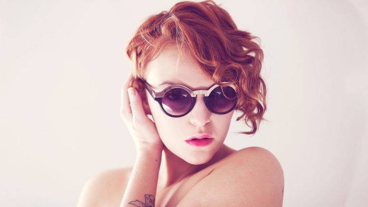 model women redhead tattoo sunglasses piercing HD Wallpaper Desktop Background