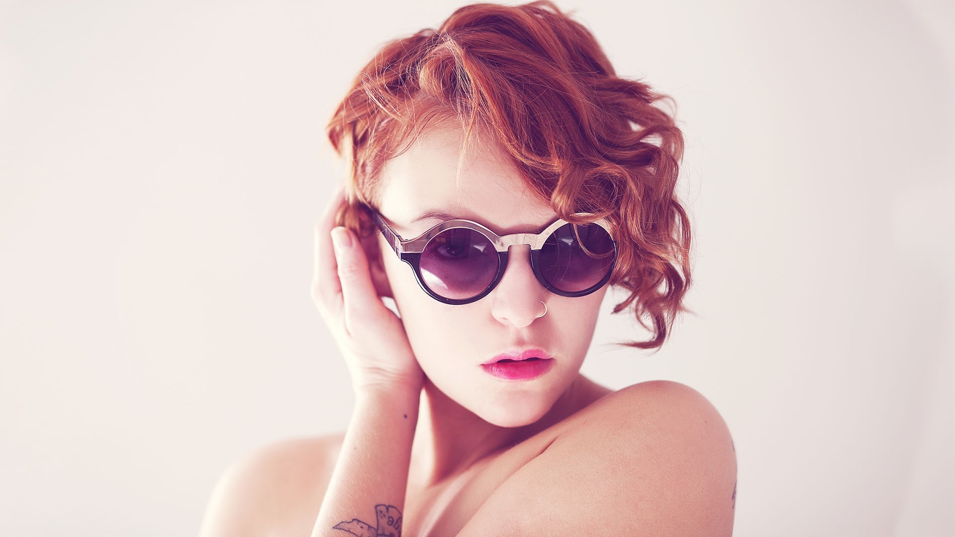 model women redhead tattoo sunglasses piercing Wallpaper