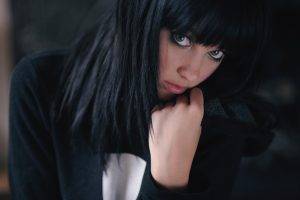 melissa clarke black hair women model blue eyes