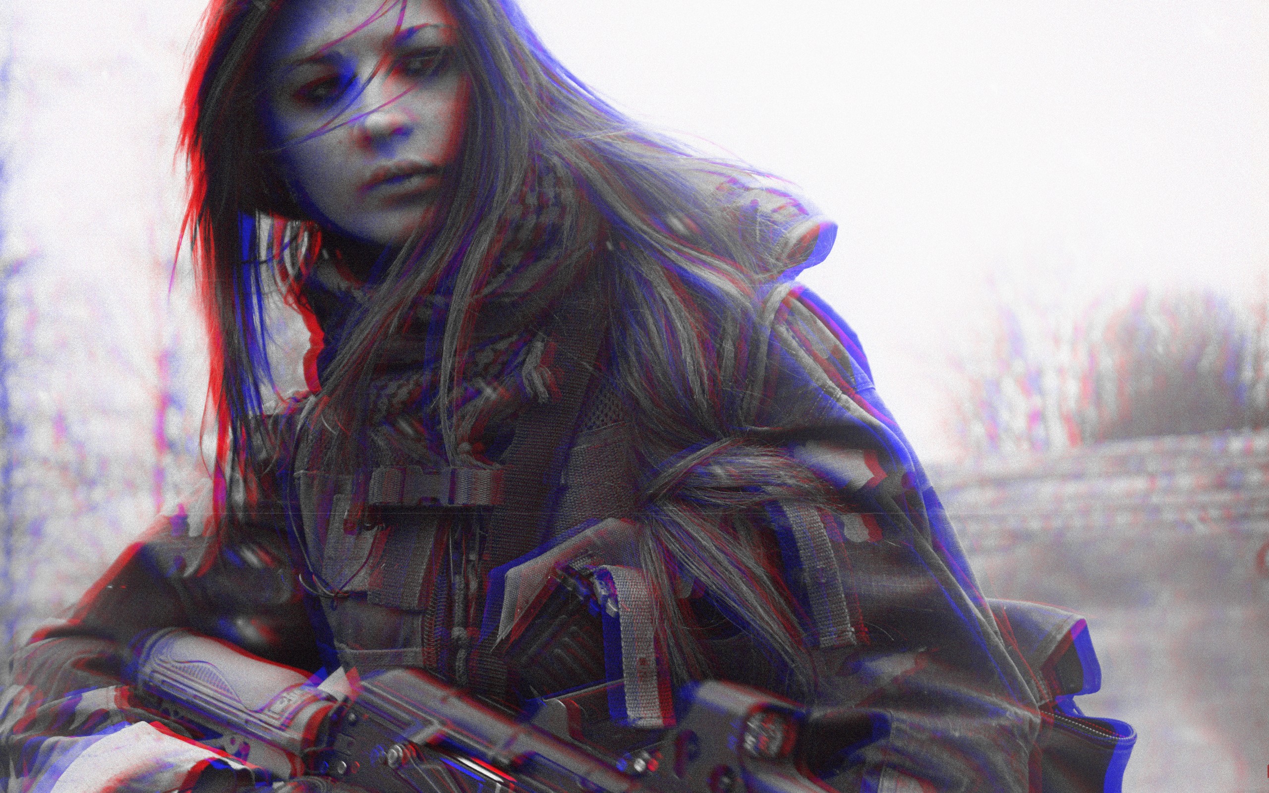 women anaglyph 3d Wallpaper