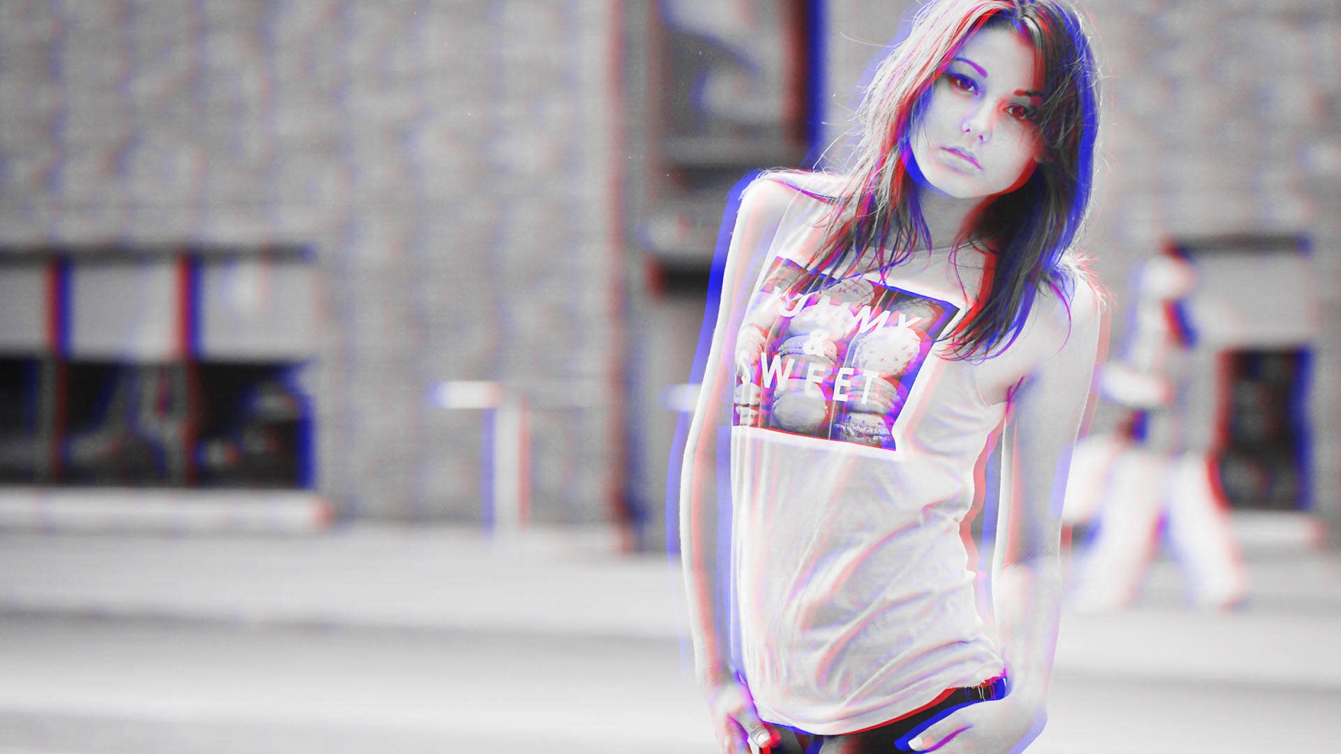 anaglyph 3d women laura baduria Wallpaper