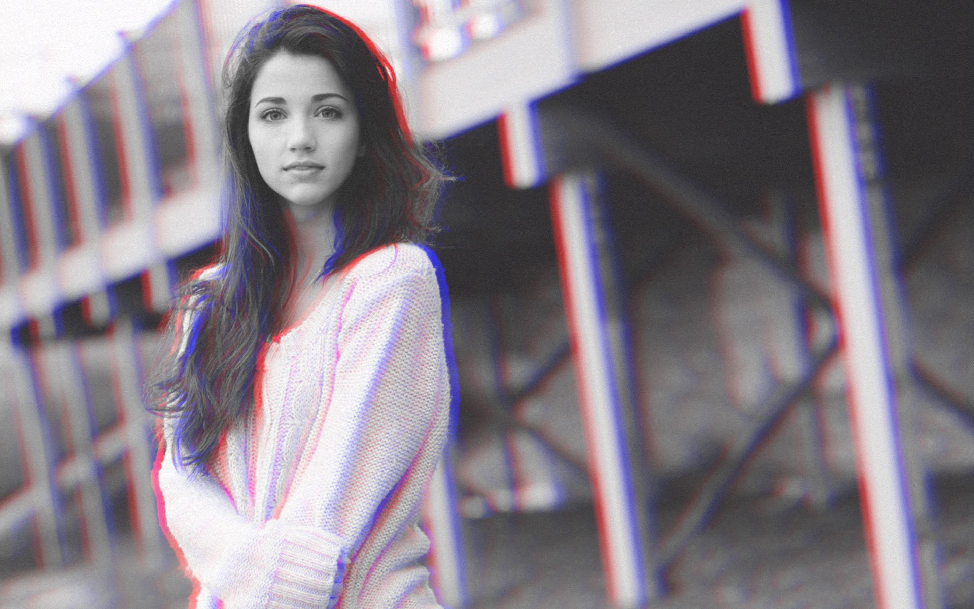 anaglyph 3d emily rudd filter looking at viewer long hair smiling Wallpaper