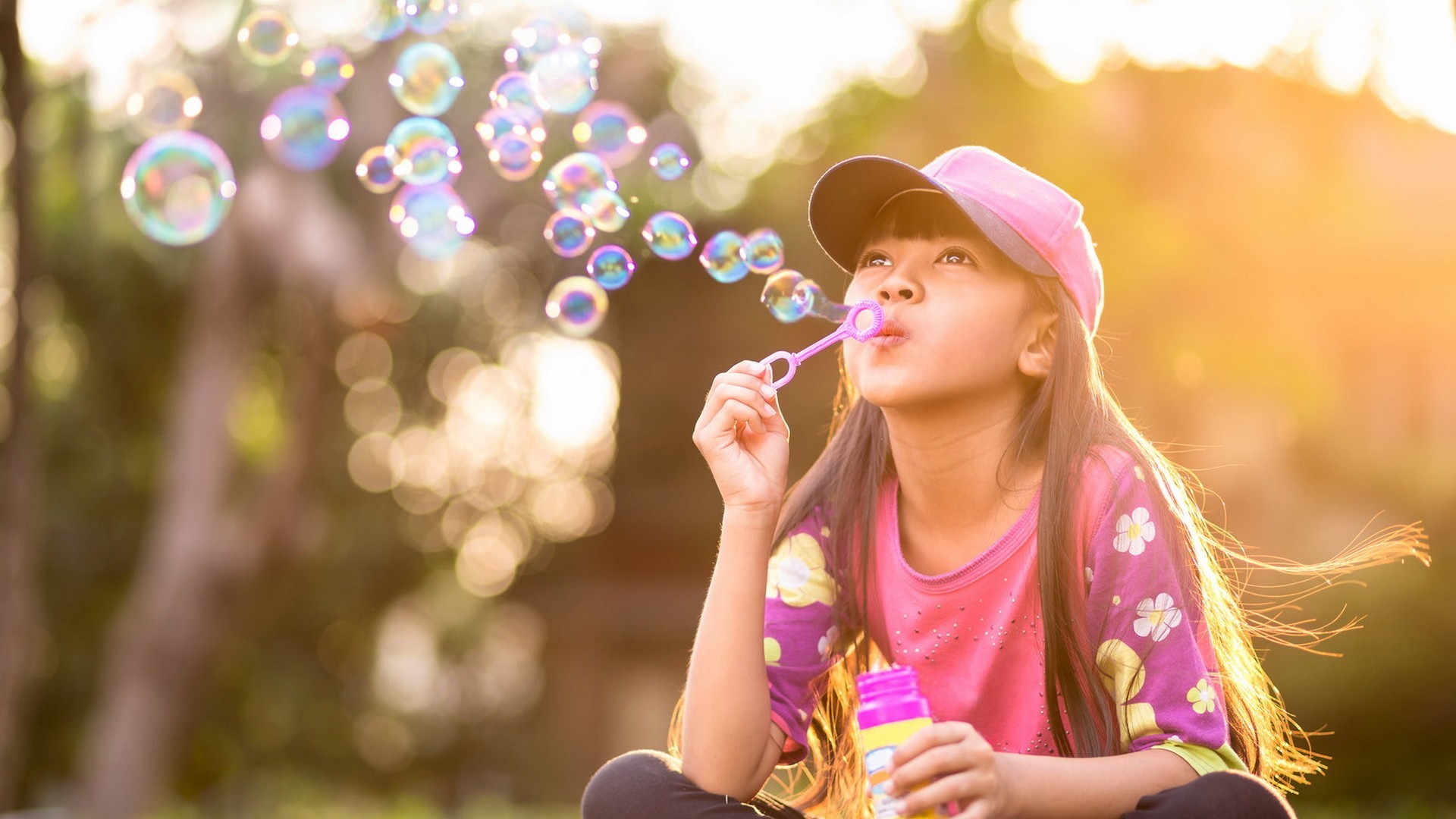 children bubbles long hair Wallpaper