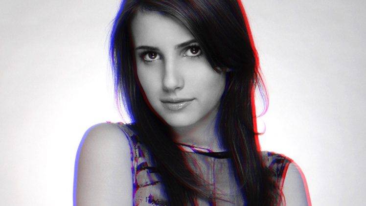 anaglyph 3d emma roberts face women looking at viewer simple background long hair HD Wallpaper Desktop Background