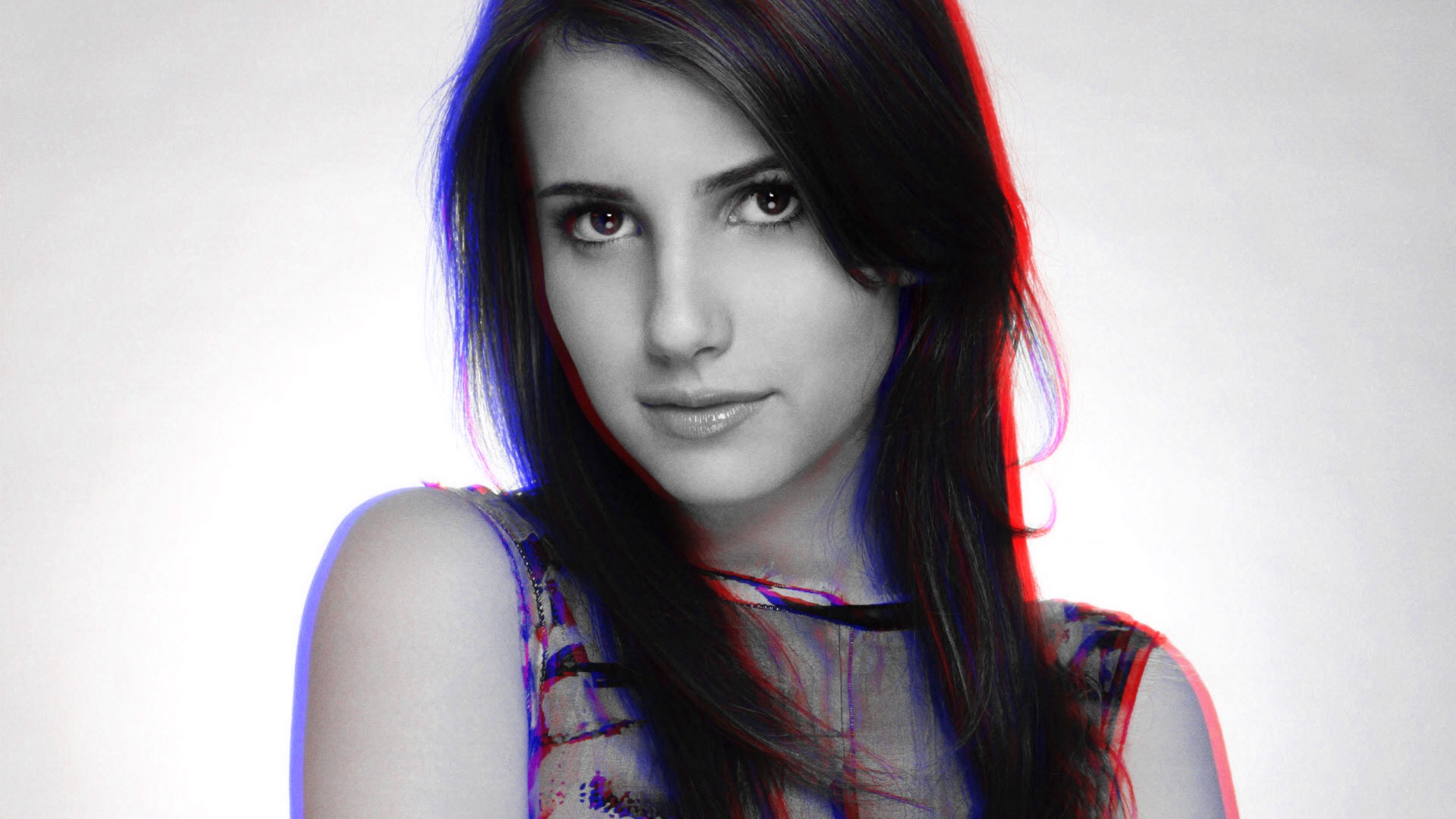 anaglyph 3d emma roberts face women looking at viewer simple background long hair Wallpaper