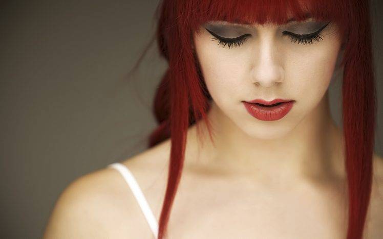 women model face redhead closed eyes open mouth simple background HD Wallpaper Desktop Background