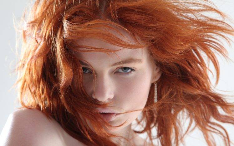 women model face redhead wavy hair open mouth white background HD Wallpaper Desktop Background