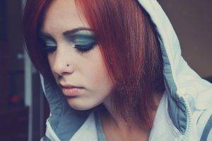 women model face redhead closed eyes pierced nose