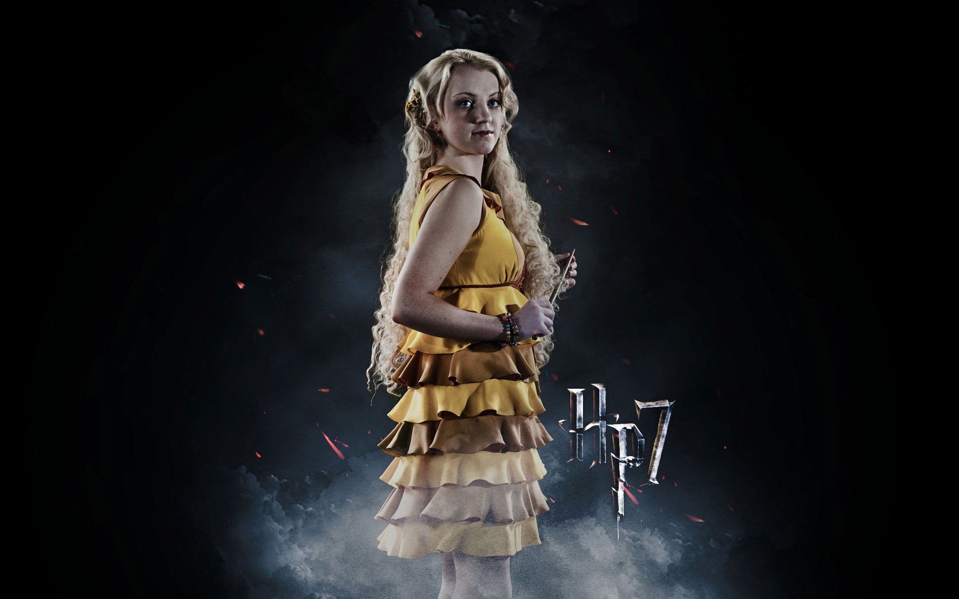evanna lynch harry potter and the deathly hallows harry potter luna lovegood yellow dress Wallpaper