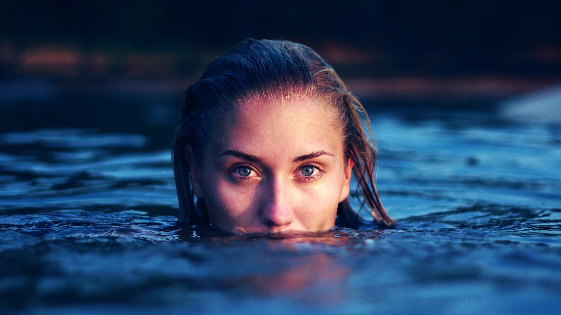 women brunette blue eyes water Wallpaper