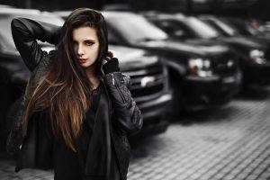 women model long hair brunette photo manipulation car