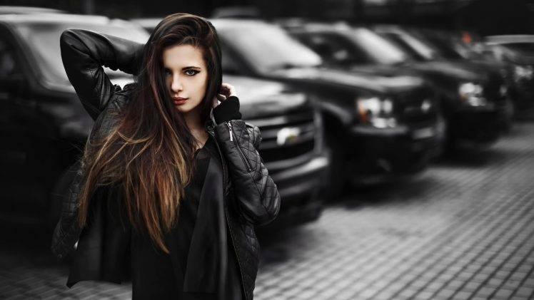 women model long hair brunette photo manipulation car HD Wallpaper Desktop Background