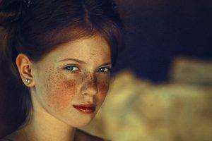 women face freckles green eyes photo manipulation