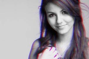anaglyph 3d victoria justice women face long hair looking at viewer simple background
