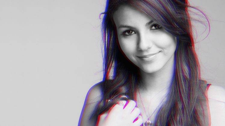anaglyph 3d victoria justice women face long hair looking at viewer simple background HD Wallpaper Desktop Background