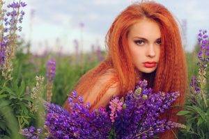 women model long hair redhead lavender