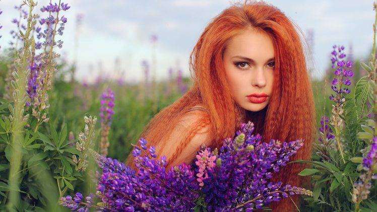 women model long hair redhead lavender HD Wallpaper Desktop Background