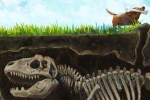 artwork dinosaurs dog bones split view