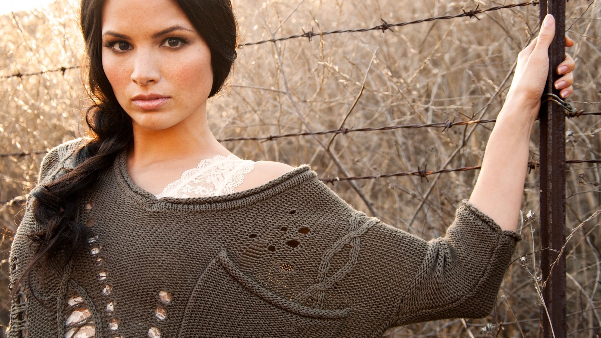 women model brunette long hair face women outdoors sweater katrina law actress Wallpaper
