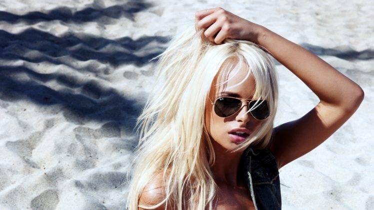 women model blonde platinum blonde sunglasses face beach open mouth rhian sugden HD Wallpaper Desktop Background