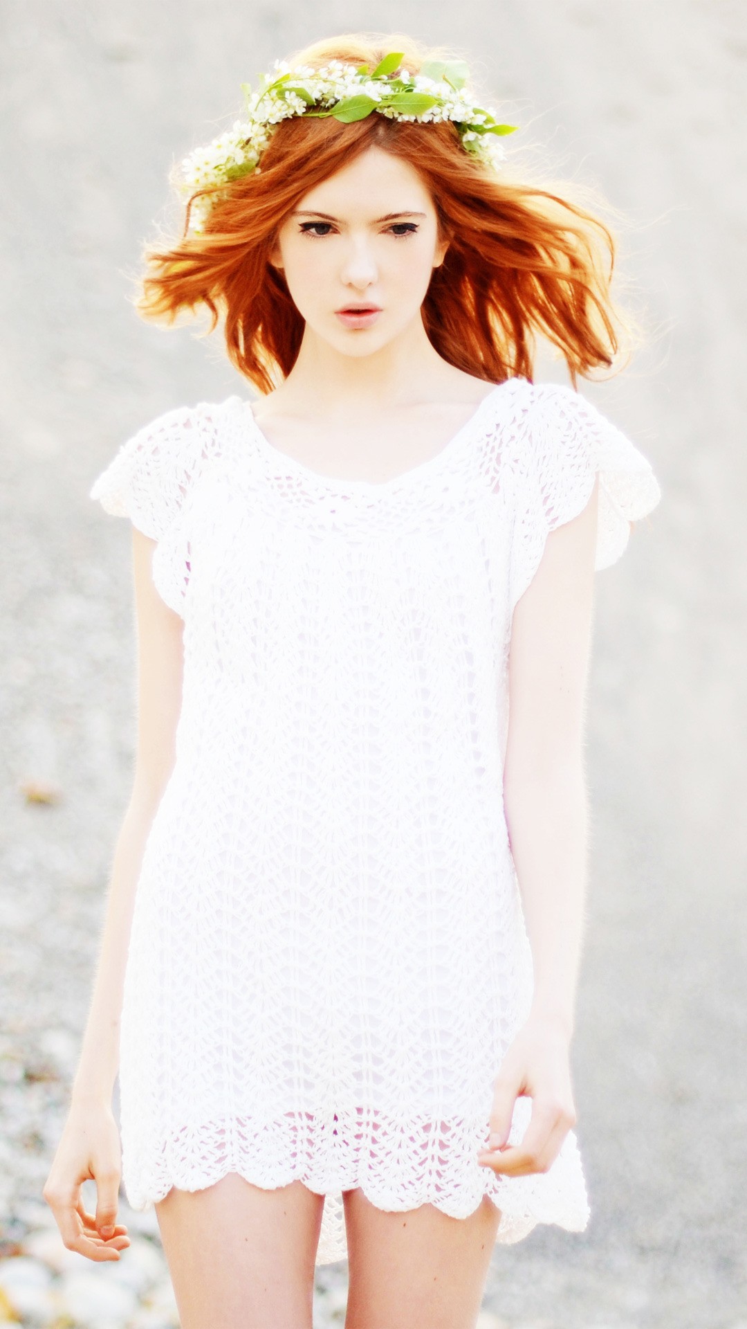 women model ebba zingmark redhead long hair women outdoors flower in hair open mouth white dress Wallpaper