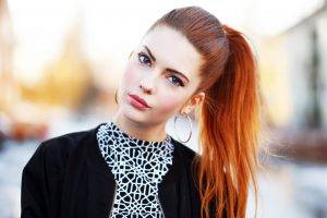 women model ebba zingmark redhead long hair women outdoors blue eyes ponytail earrings