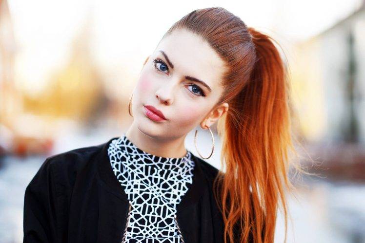 women model ebba zingmark redhead long hair women outdoors blue eyes ponytail earrings HD Wallpaper Desktop Background