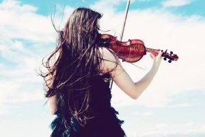 women violin brunette long hair