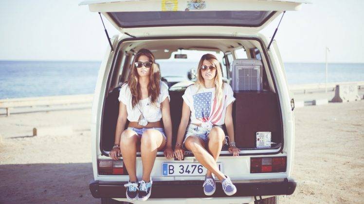 spain beach volkswagen vacations women jean shorts HD Wallpaper Desktop Background