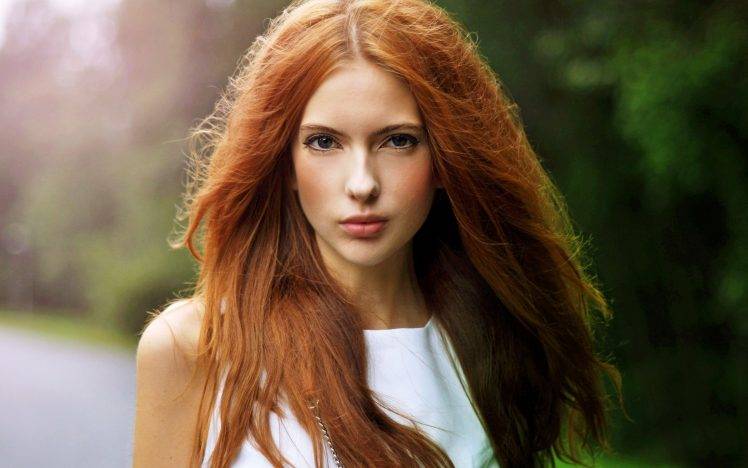 redhead women white tops long hair blue eyes HD Wallpaper Desktop Background