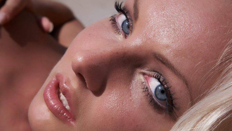 model horny women blonde platinum blonde blue eyes sensual gaze face HD Wallpaper Desktop Background