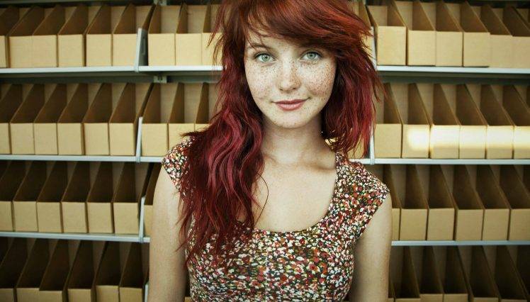 women redhead dyed hair long hair freckles HD Wallpaper Desktop Background