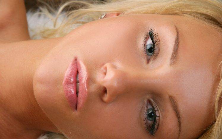 women blonde blue eyes closeup face HD Wallpaper Desktop Background