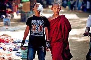 children smoke monks brothers