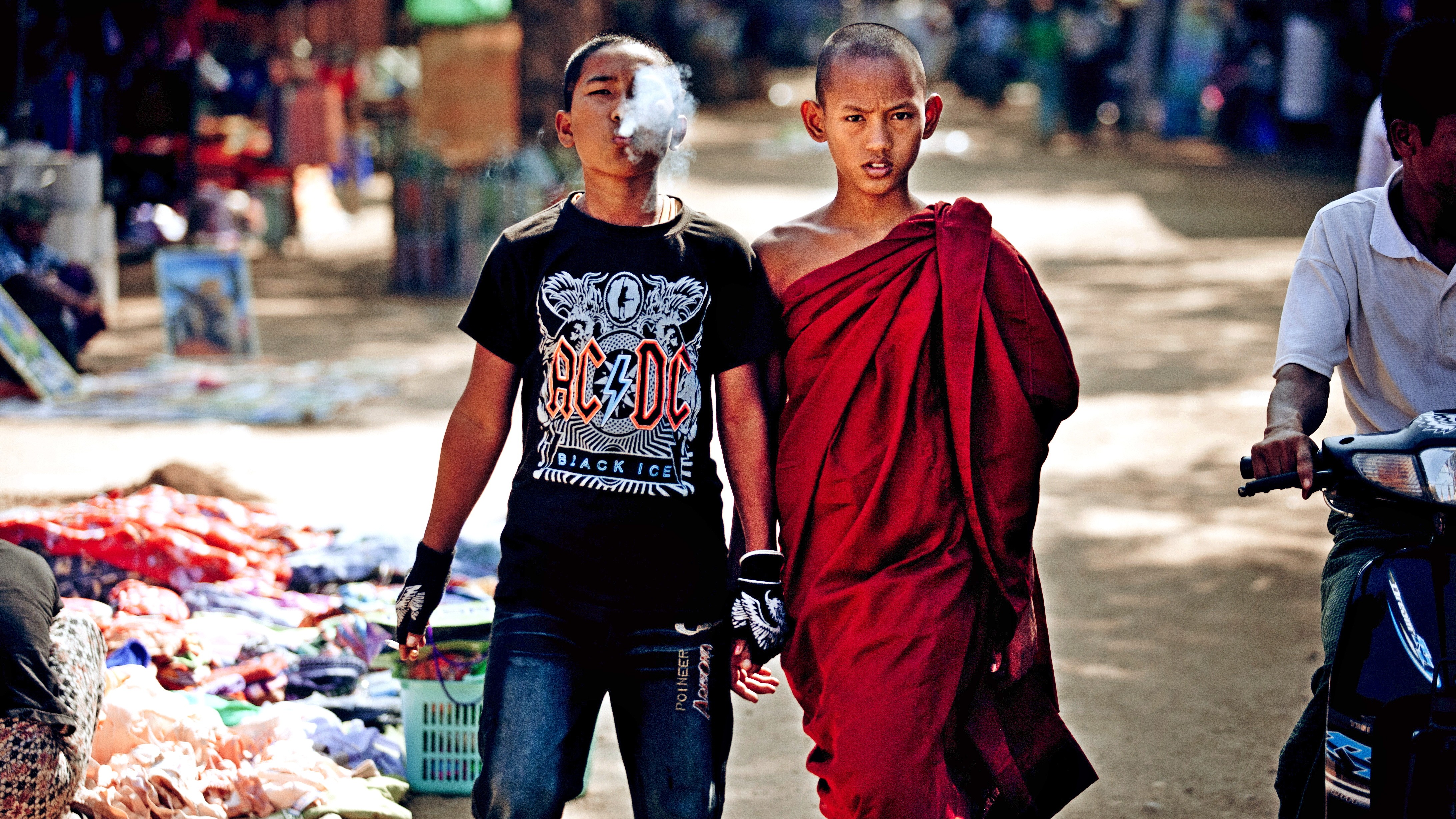 children smoke monks brothers Wallpaper