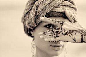 women tattoo sepia henna portrait