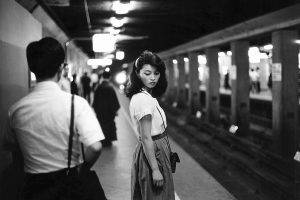women monochrome japanese asian brunette subway
