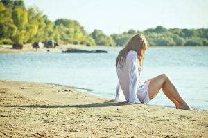 women nature white tops legs alone