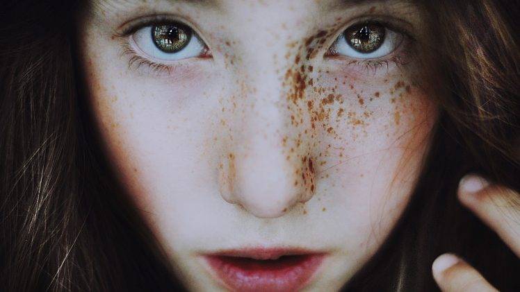 women closeup freckles eyes open mouth face HD Wallpaper Desktop Background