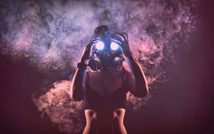 women smoke gas masks bra HD Wallpaper Desktop Background