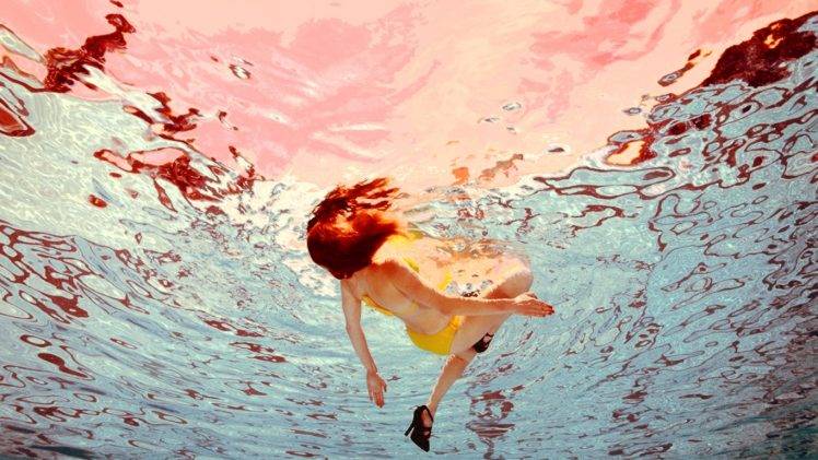 women water underwater high heels redhead bikini HD Wallpaper Desktop Background
