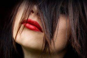 women lips closeup brunette red lipstick