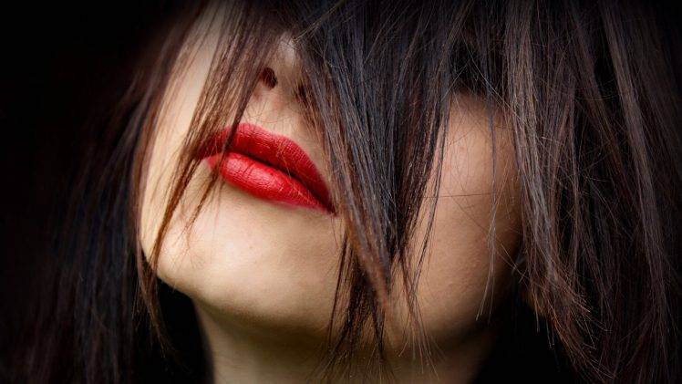 women lips closeup brunette red lipstick HD Wallpaper Desktop Background