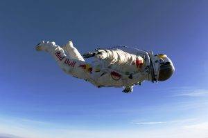 spacesuit men sky red bull felix baumgartner falling flying skydiving skydiver