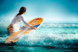 women surfing