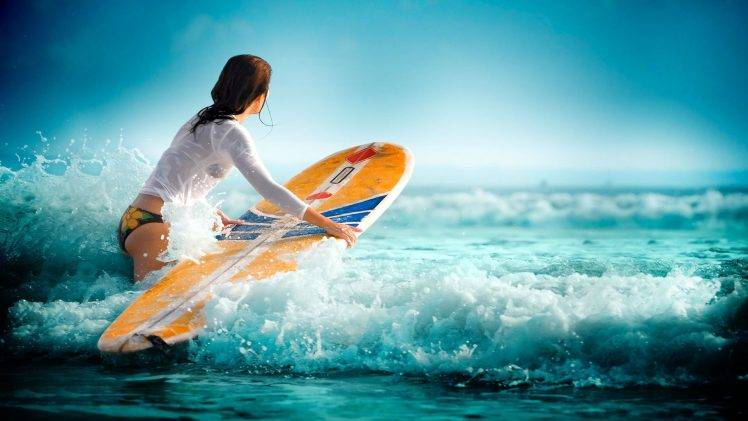 women surfing HD Wallpaper Desktop Background