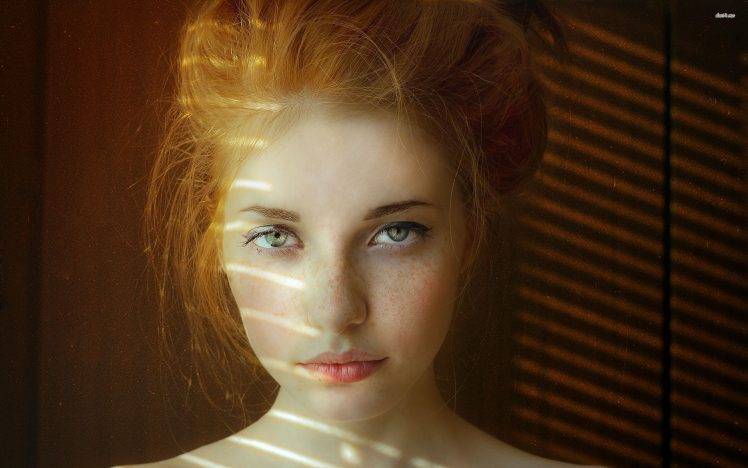 women redhead face green eyes freckles HD Wallpaper Desktop Background
