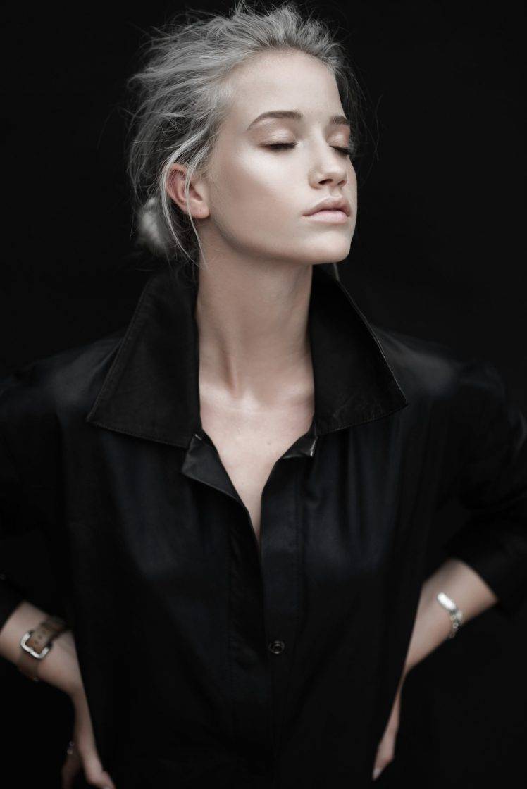 women hannah waites model blonde black tops airbrushed HD Wallpaper Desktop Background